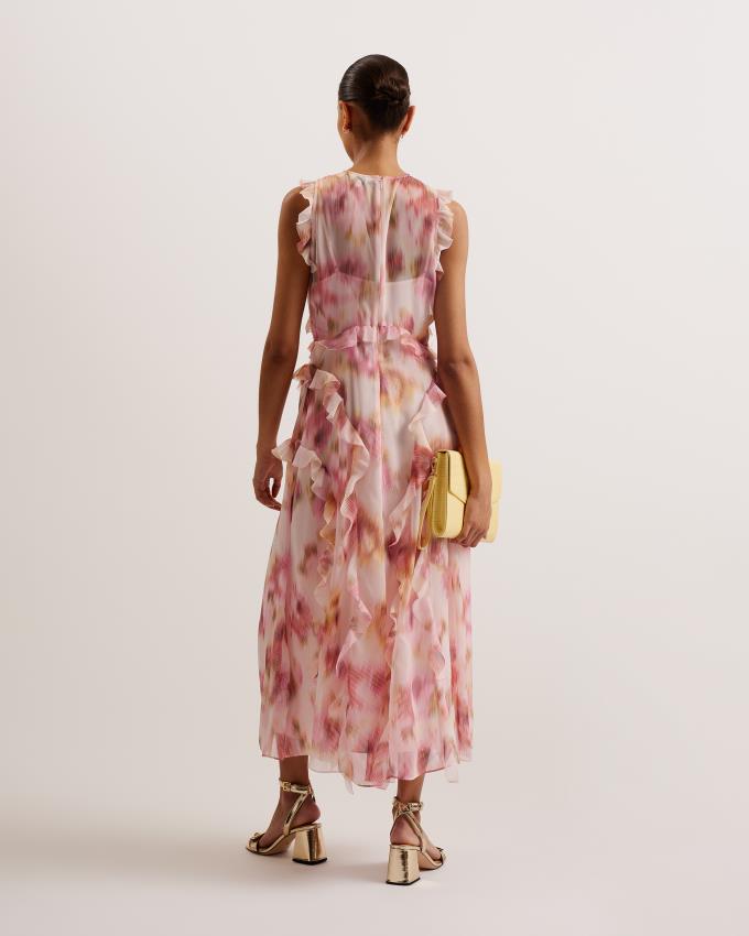 Peignoir Ted Baker Printed Waterfall Ruffle Midi Rose Clair Femme | UYH-92576594